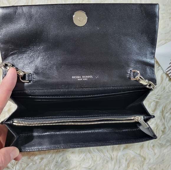HENRI BENDEL Girls Nightout Embellished Bling Black Leather Chain Clutch - Picture 12 of 15